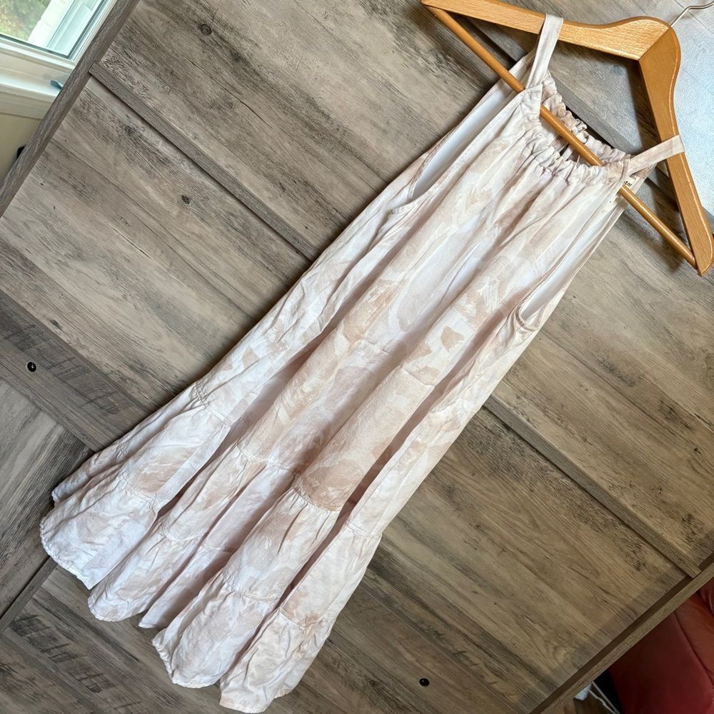 Anthropologie Cloth & Stone XS Cream Tan Tiered Prairie Dress Luxury Boho Preppy